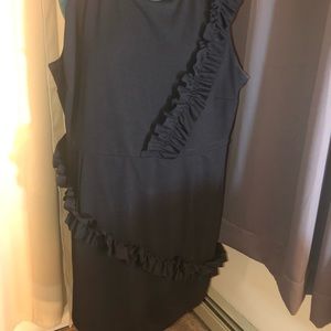 Black straight line dress with ruffle detail